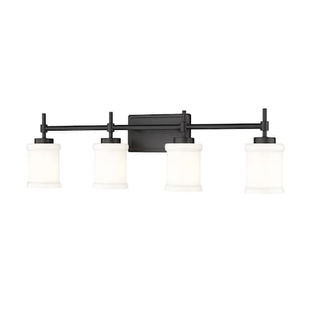 Z-Lite Cadoc 4 Light Vanity, 31.5in. W x 9in. H, Matte Black 622-4V-MB